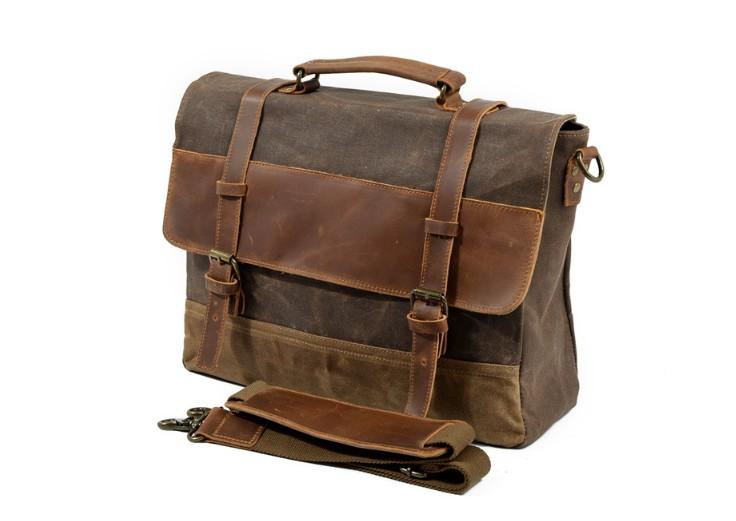 Mens Waterproof Canvas Messenger Bag for 14 Inch Laptop