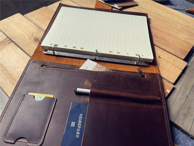 Large Personalized Zippered Pocket Refillable Leather Journal