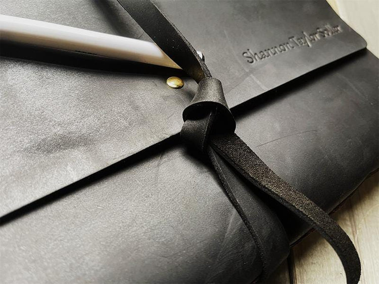 Mens Personalized Black Leather Wrap Journal