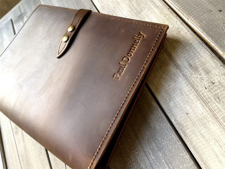 Personalized Refillable Brown Leather Journal Binder Folio