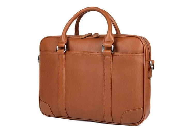 tan saddle leather laptop bag