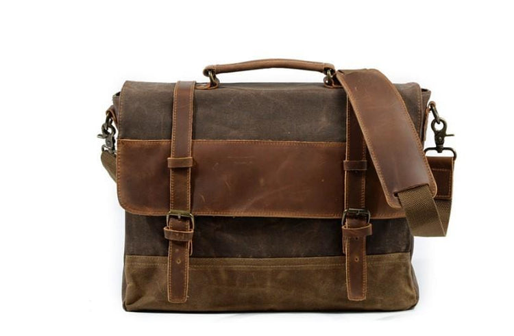 Mens Coffee Canvas and Leather Messenger Bag
