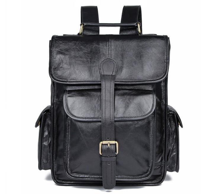 black leather backpack for men and women