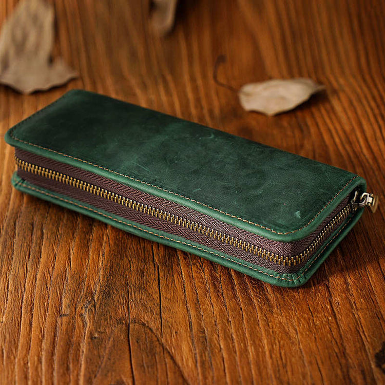 school leather pencil box case green