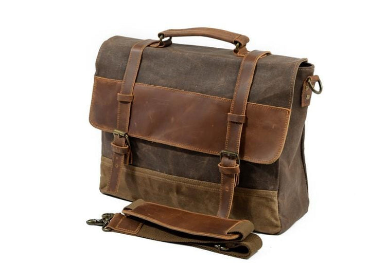 Mens Coffee Canvas and Leather Messenger Bag