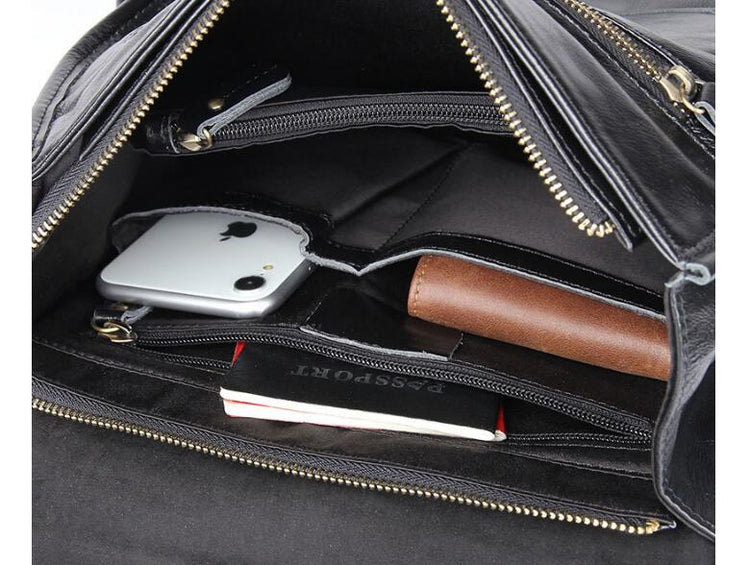 handmade daily black leather backpack bag