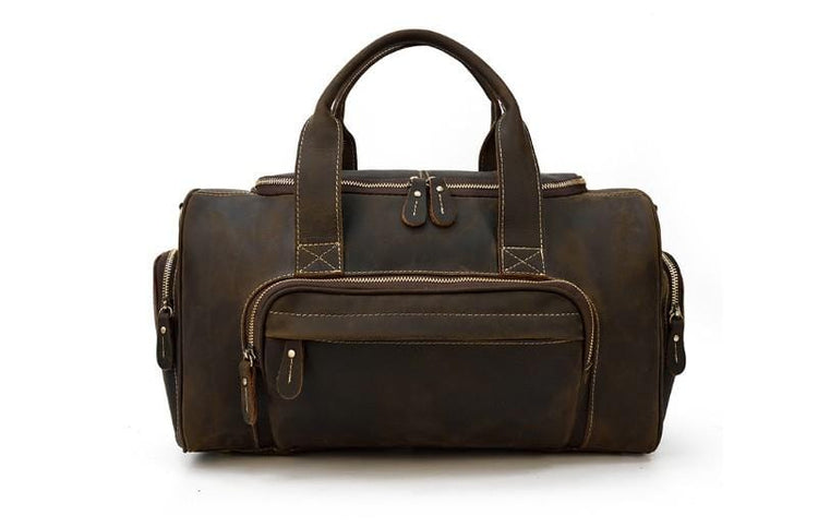 dark brown leather luggage weekender bag