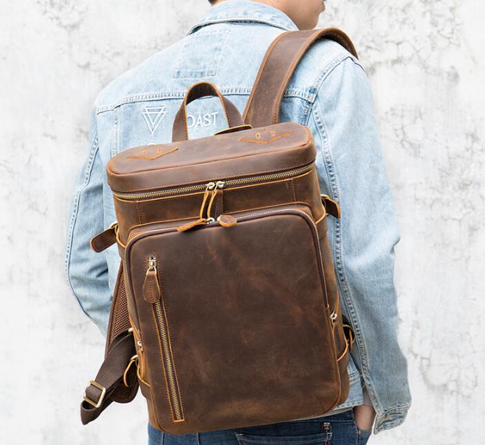vintage brown leather backpack purse large and useful