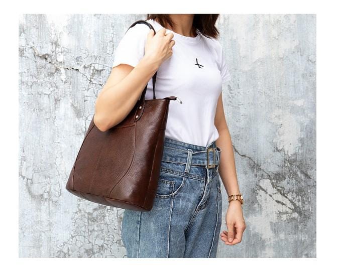 designer brown leather tote bag shoulder handbag