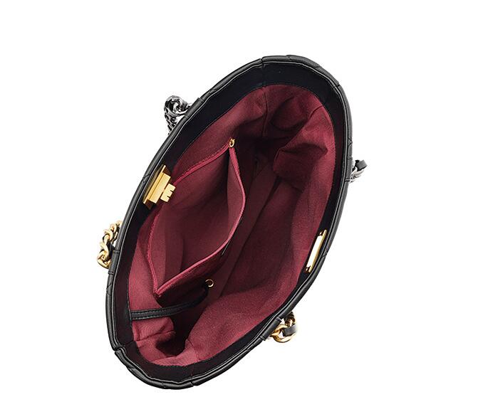 Unique Black Leather Tote Handbag