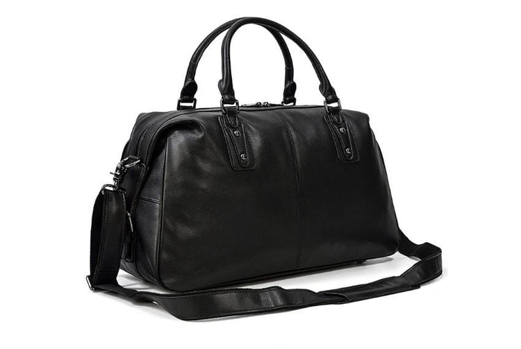 mens leather black travel duffel bags