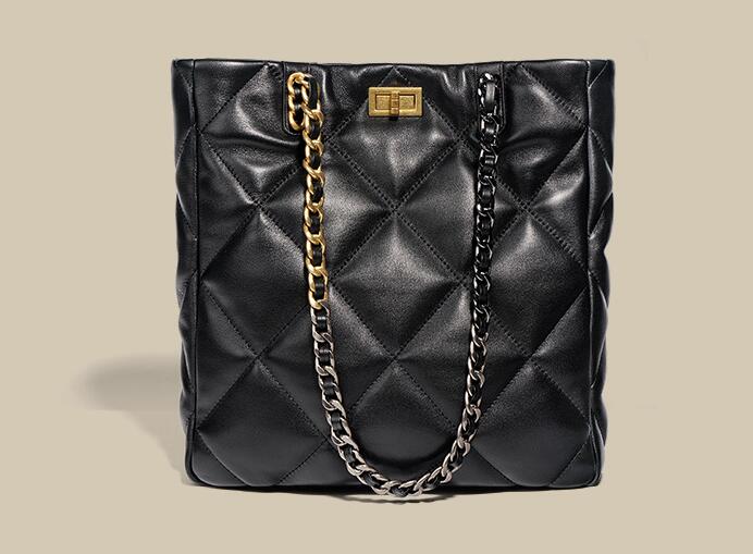 Chain Black Leather Tote Handbag