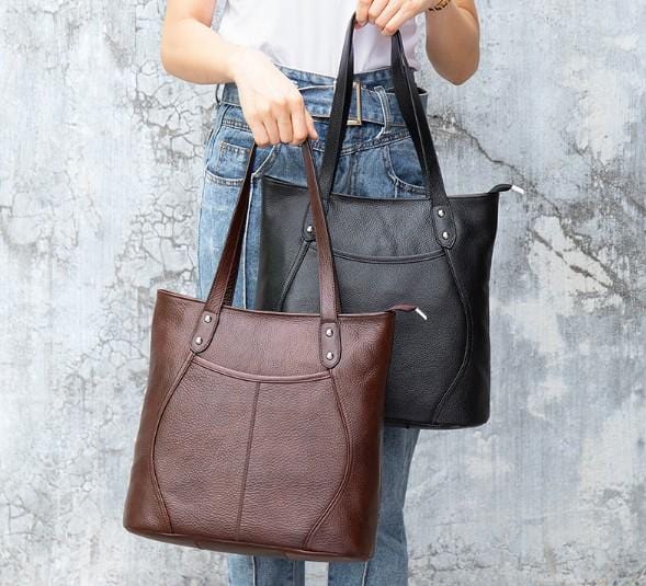 designer brown or black leather tote bag shoulder handbag