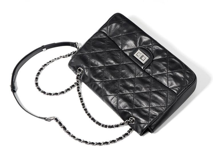 Designer Women's Black Leather Tote Handbag