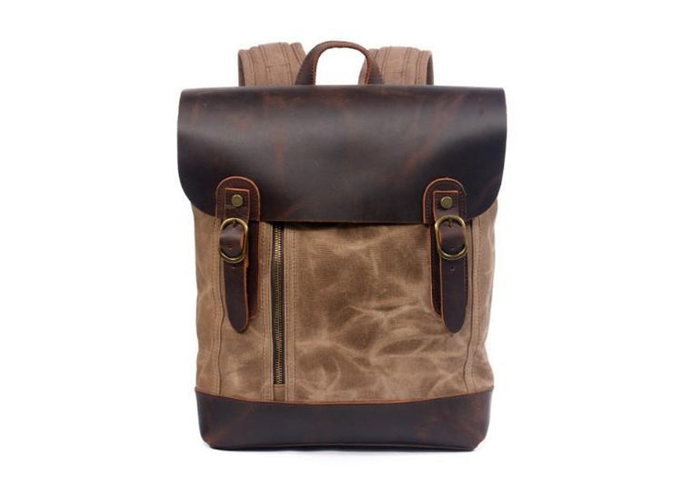waxed canvas travel backpack bags with leather
