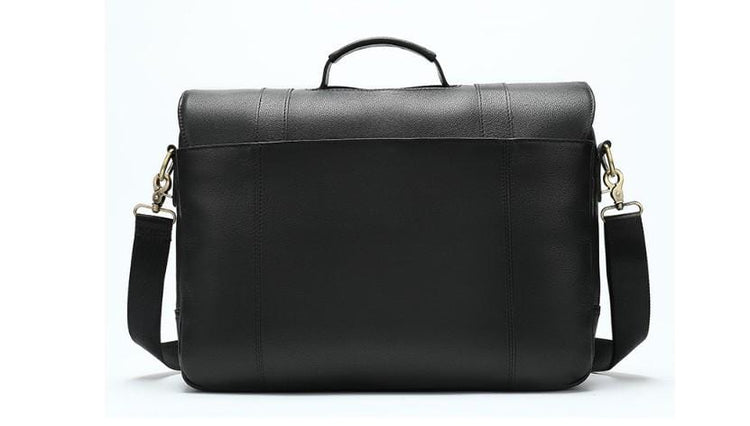 full grain leather black messenger bag
