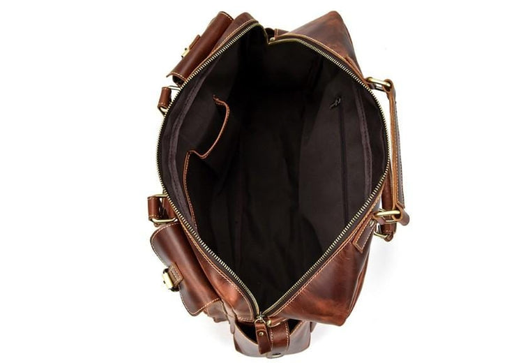 distressed leather weekender luggage bag