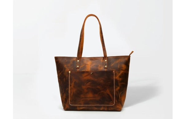 zipper leather tote handbag 