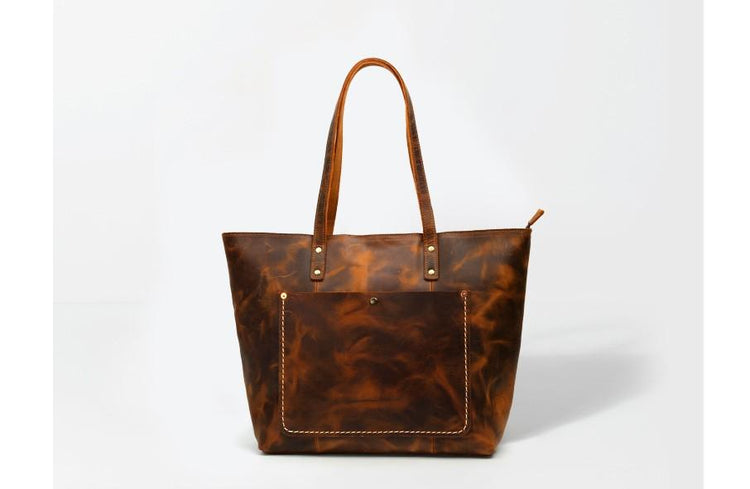 zipper leather tote handbag