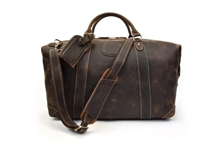 mens & womens brown leather weekend luggage bag