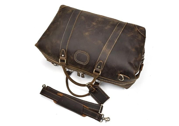 mens & womens brown leather weekend luggage bag