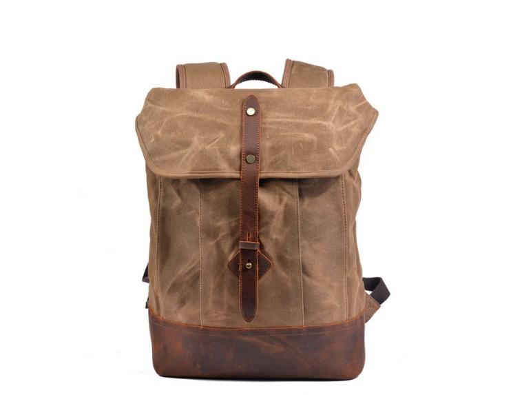 cavas backpack with honey leather Leather Mixed Canvas Rucksack Backpack Bag – LeatherNeo
