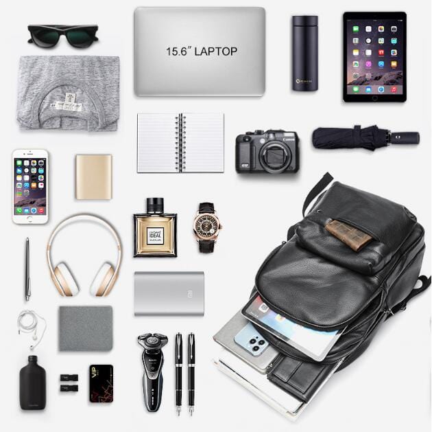 Large Black Leather Backpack Bag For Laptop