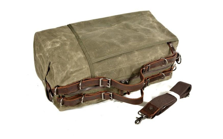Men's & Women's Army Green Canvas Duffel Weekender Travel Bag with Leather Straps