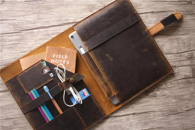 distressed leather portfolio bag