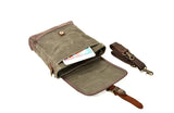 Men's Army Green Waxed Canvas Messenger Shoulder Bag 