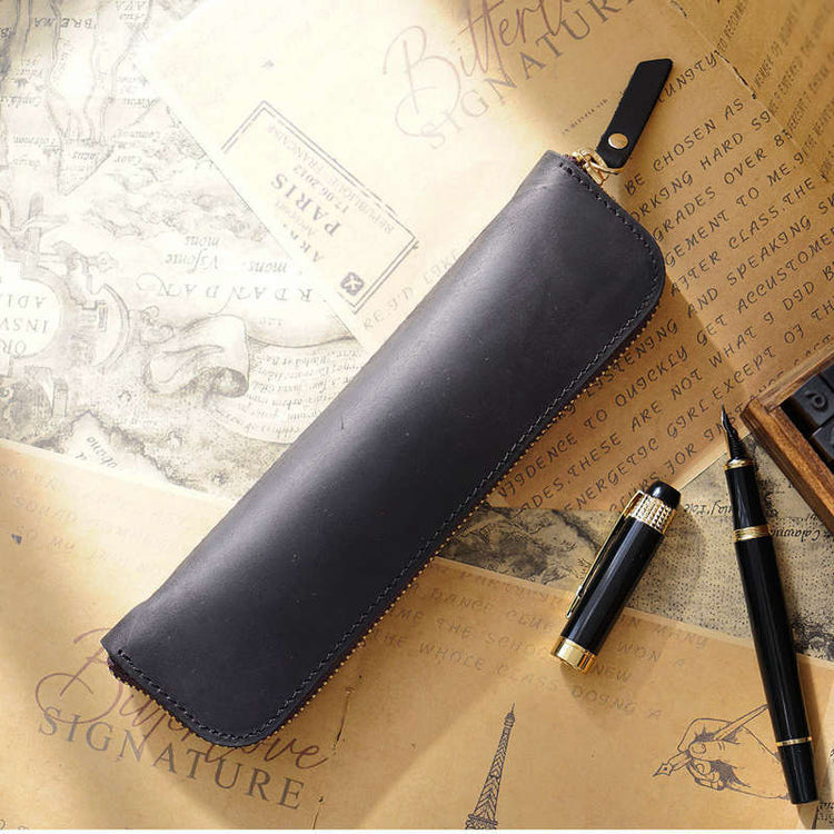 zippered leather pencil holder case