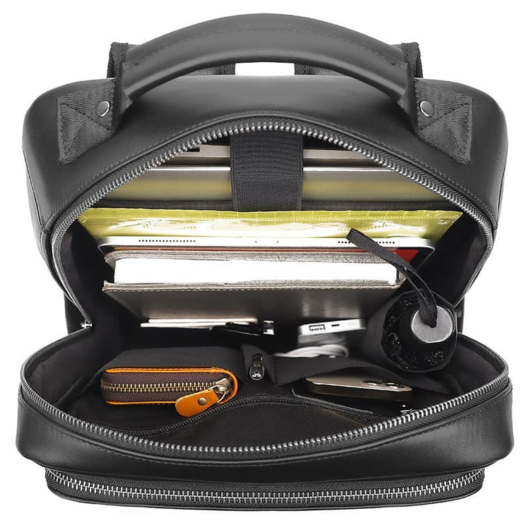 handmade large black leather backpack purse