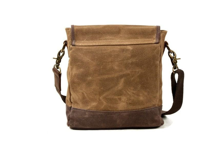 Men's Khaki Waxed Canvas Messenger Shoulder Bag 