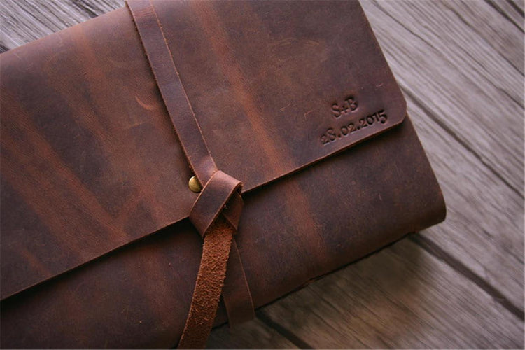 vintage Leather Memorial Service Guest Book