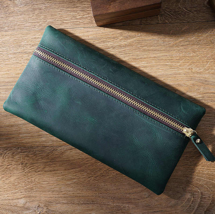 Green Leather Pencil Holder Fountain Pen Case