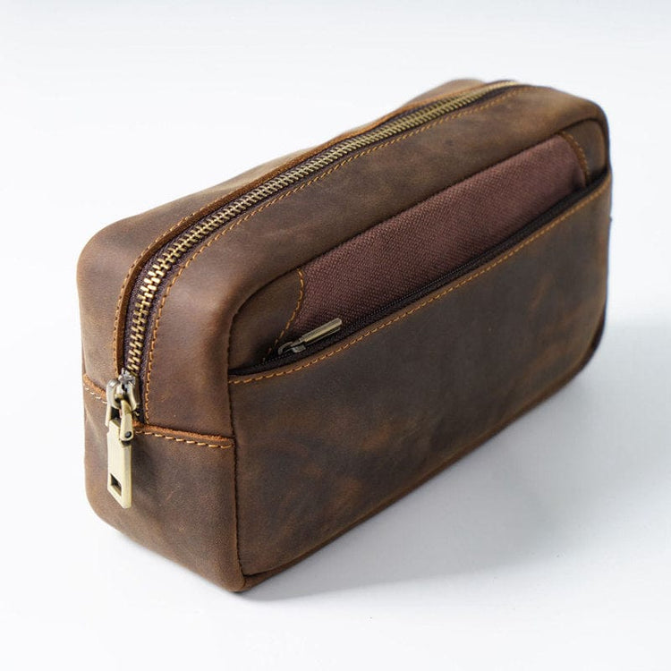 Zippered Unisex Leather Pencil Case Pen Bag