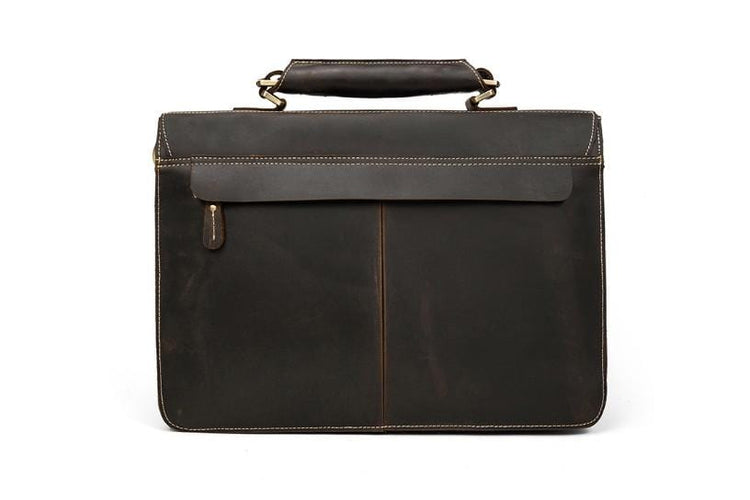 dark brown leather messenger bag