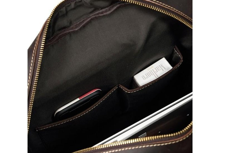 brown leather computer backpack