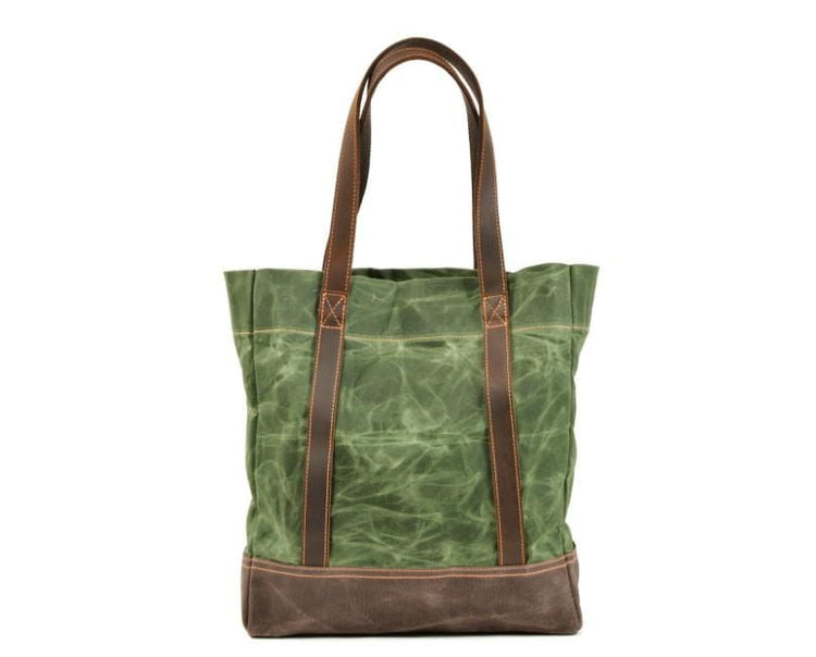 green leather and canvas handbag tote