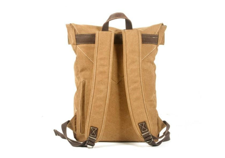 brown canvas backpack