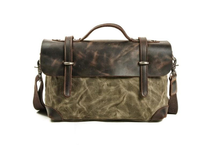 vintage handmade leather canvas messenger bag