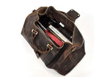 distressed brown leather luggage bag