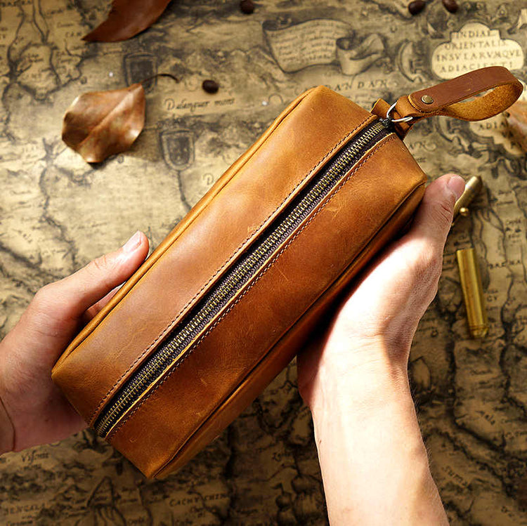 Zippered Practical Leather Pencil Case Pen Bag Box