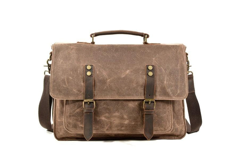 beige canvas messenger bag