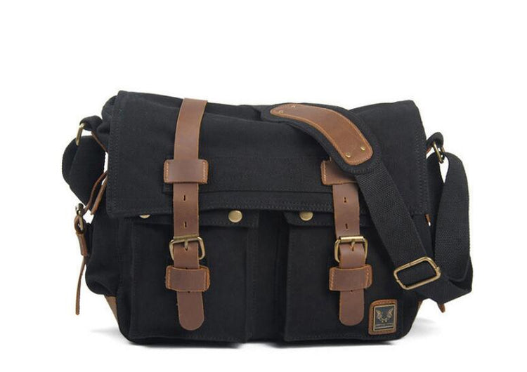 black canvas messenger bag