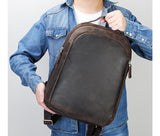 handmade brown leather backpack purse