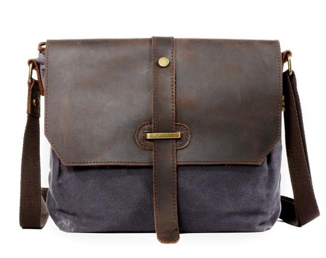 grey small canvas messenger bag