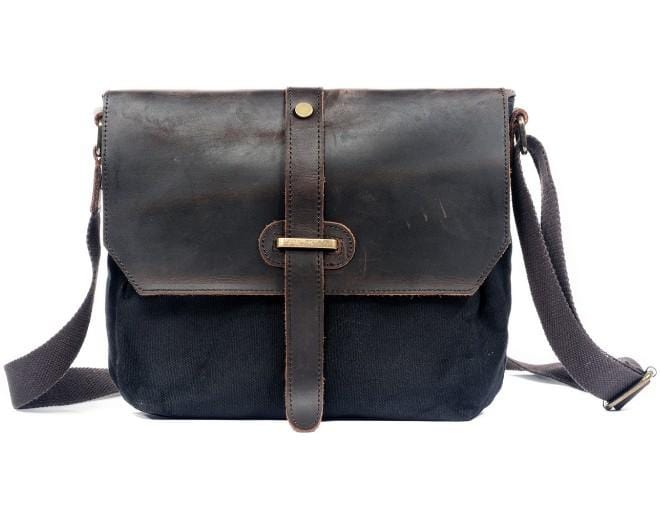 black small canvas messenger bag