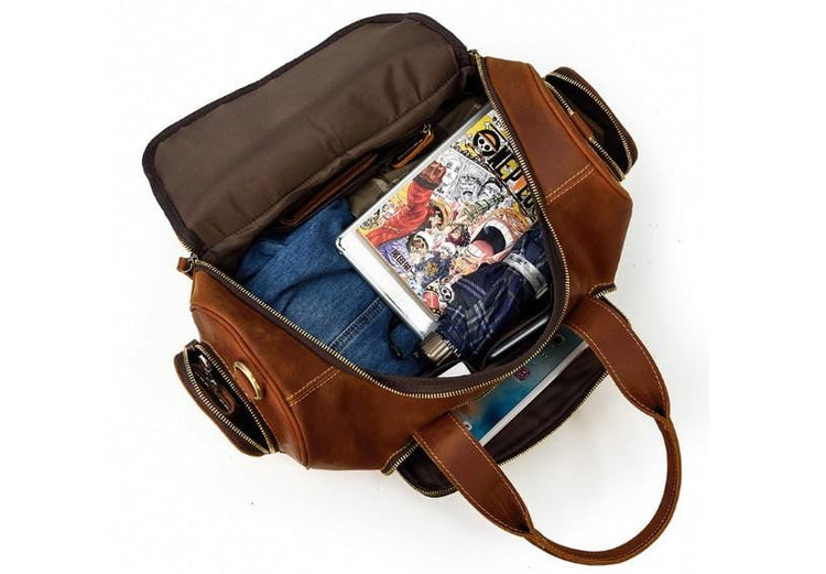 travel bag mens brown leather duffel