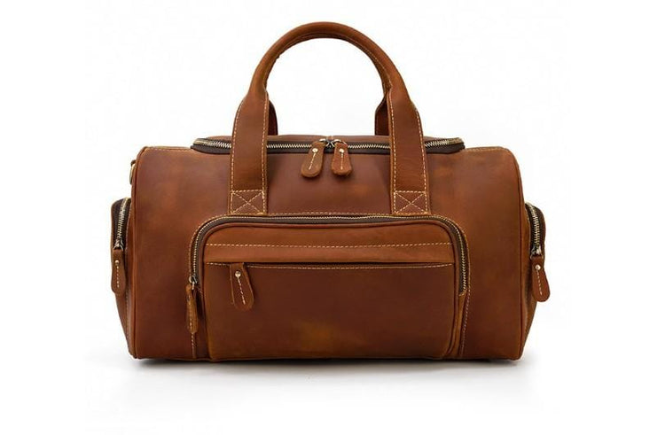 handmade brown leather luggage bag